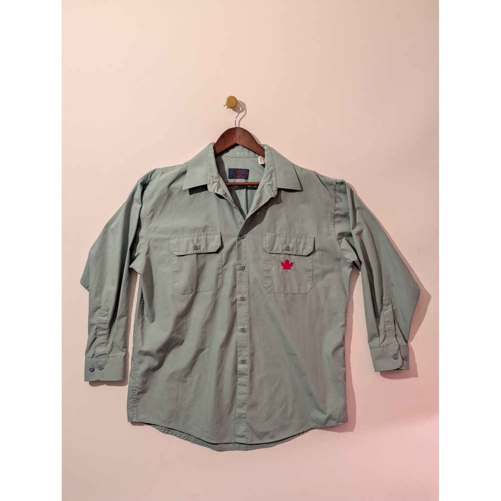 Air Canada Work Shirt Mens Large Green Excellent Vintage Maple Leaf Uniform SEO